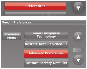 Honeywell - WIFI 9000 COLOR TOUCHSCREEN - Setting advanced preferences - Step 2 Setting advanced preferences - Step 2