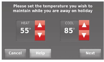 Honeywell - WIFI 9000 COLOR TOUCHSCREEN - Setting holiday override: business use - Step 3 Setting holiday override: business use - Step 3