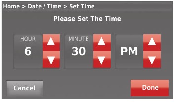 Honeywell - WIFI 9000 COLOR TOUCHSCREEN - Setting the time/date - Step 3 Setting the time/date - Step 3