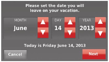 Honeywell - WIFI 9000 COLOR TOUCHSCREEN - Setting vacation hold: home use - Step 3 Setting vacation hold: home use - Step 3