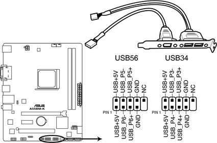 Asus - A55BM-K - A55BM-K USB2.0 connectors A55BM-K USB2.0 connectors