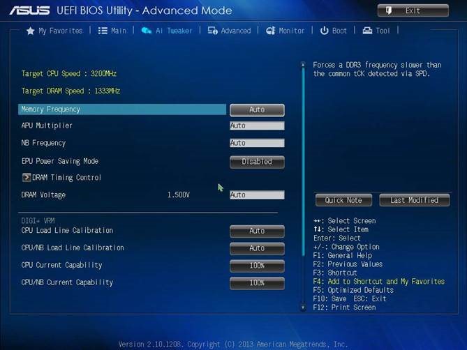Asus - A55BM-K - Ai Tweaker menu Ai Tweaker menu