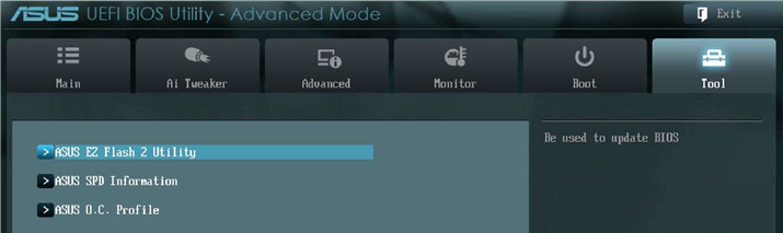 Asus - A55BM-K - Tools menu Tools menu