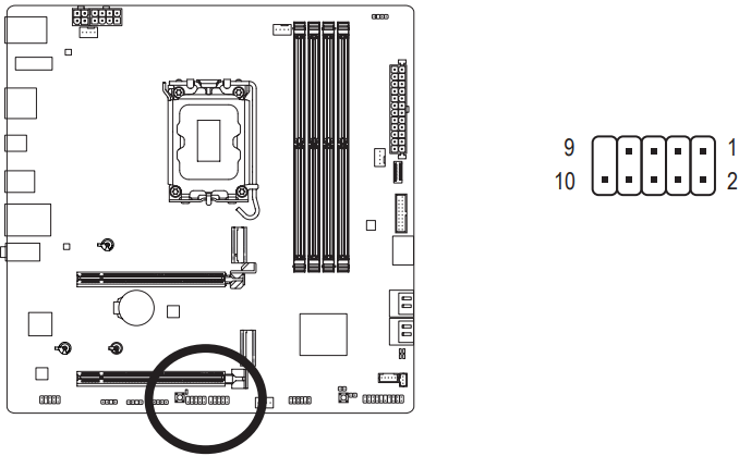GIGABYTE - B760M AORUS ELITE X AX - F_USB1/F_USB2 (USB 2.0/1.1 Headers) F_USB1/F_USB2 (USB 2.0/1.1 Headers)