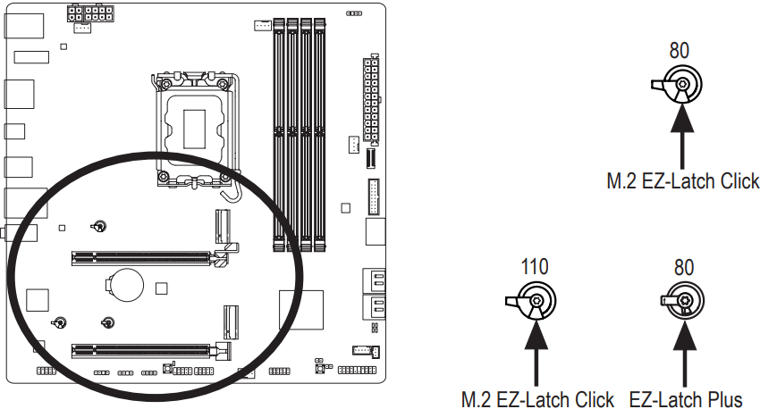 GIGABYTE - B760M AORUS ELITE X AX - M2A_CPU/M2P_SB (M.2 Socket 3 Connectors) M2A_CPU/M2P_SB (M.2 Socket 3 Connectors)