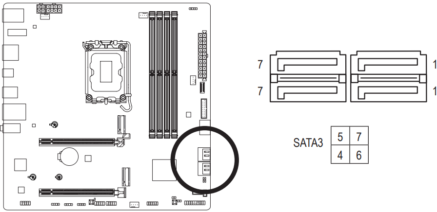 GIGABYTE - B760M AORUS ELITE X AX - SATA3 4/5/6/7 (SATA 6Gb/s Connectors) SATA3 4/5/6/7 (SATA 6Gb/s Connectors)