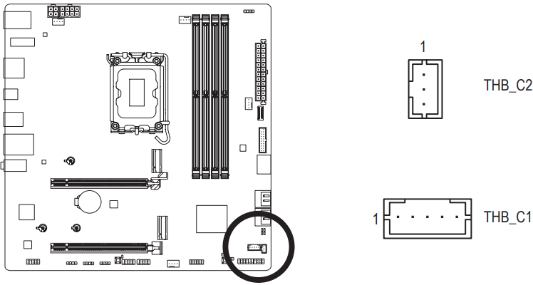 GIGABYTE - B760M AORUS ELITE X AX - THB_C1/THB_C2 (Thunderbolt™ Add-in Card Connectors) THB_C1/THB_C2 (Thunderbolt™ Add-in Card Connectors)