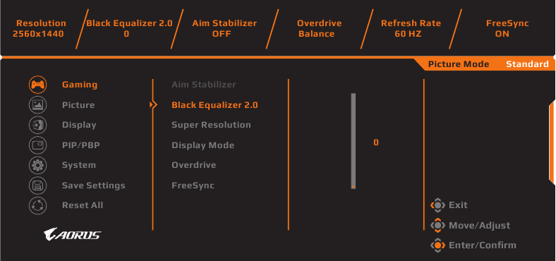 GIGABYTE - AORUS FI27Q-P - Gaming Settings Gaming Settings