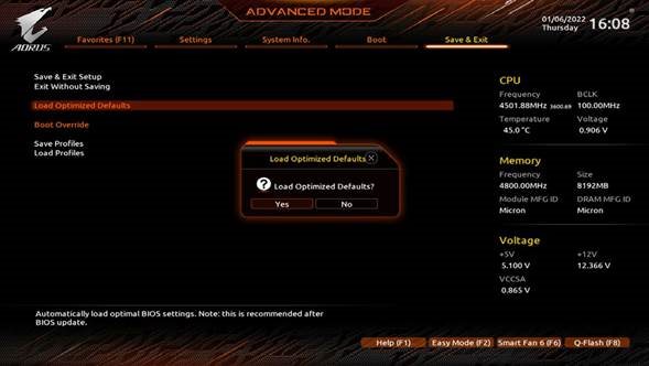 GIGABYTE - MODEL S - Loading Optimized Defaults Loading Optimized Defaults
