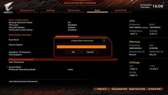 GIGABYTE - MODEL S - Setting Administrator/User Password Setting Administrator/User Password