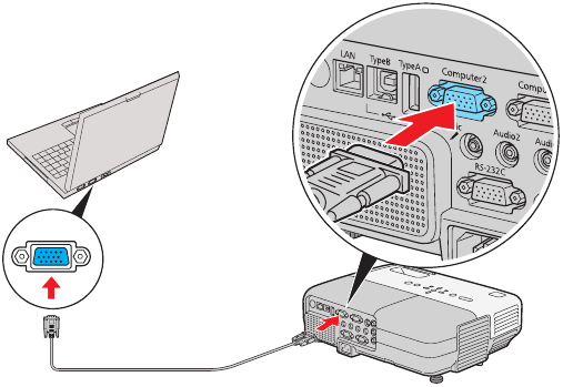 Epson - PowerLite 85 - Connect the device - Connect a computer via VGA Connect the device - Connect a computer via VGA