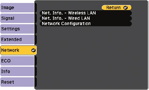 Epson - PowerLite 570 - Network configuration - Step 1 Network configuration - Step 1