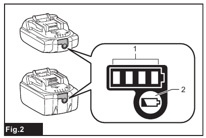 Makita - DBO480 - Indicating the remaining battery capacity Indicating the remaining battery capacity