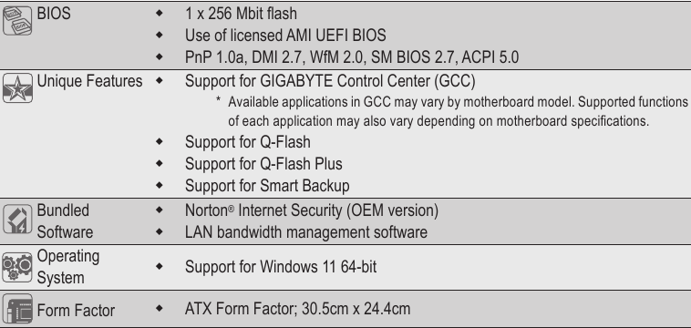 GIGABYTE - Z790 AORUS PRO X - Product Specifications - Part 4 Product Specifications - Part 4
