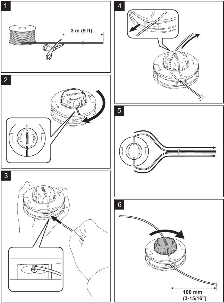 Makita - UR014G - Replacing the nylon cord Replacing the nylon cord