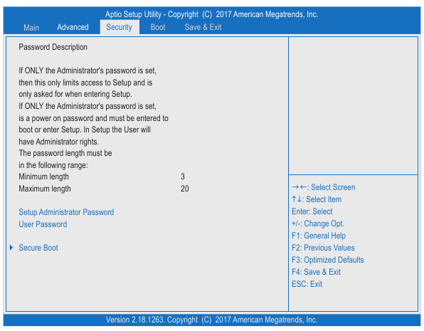 GIGABYTE - GA-J3455N-D3H - BIOS Setup - Security BIOS Setup - Security