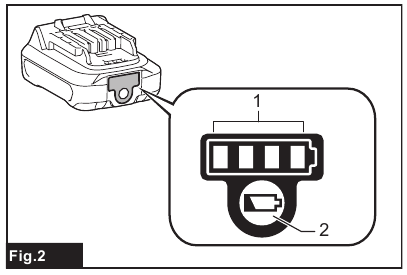 Makita - UM600D - Indicating the remaining battery capacity Indicating the remaining battery capacity