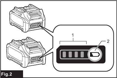 Makita - HP002G - Indicating the remaining battery capacity Indicating the remaining battery capacity