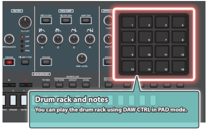 Roland - FANTOM-6 - PAD MODE (DAW CTRL) for Operating the Pads PAD MODE (DAW CTRL) for Operating the Pads
