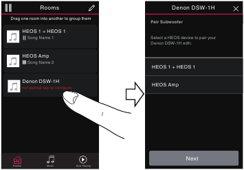 Denon - DSW-1H - Pairing DSW-1H to other HEOS device Pairing DSW-1H to other HEOS device
