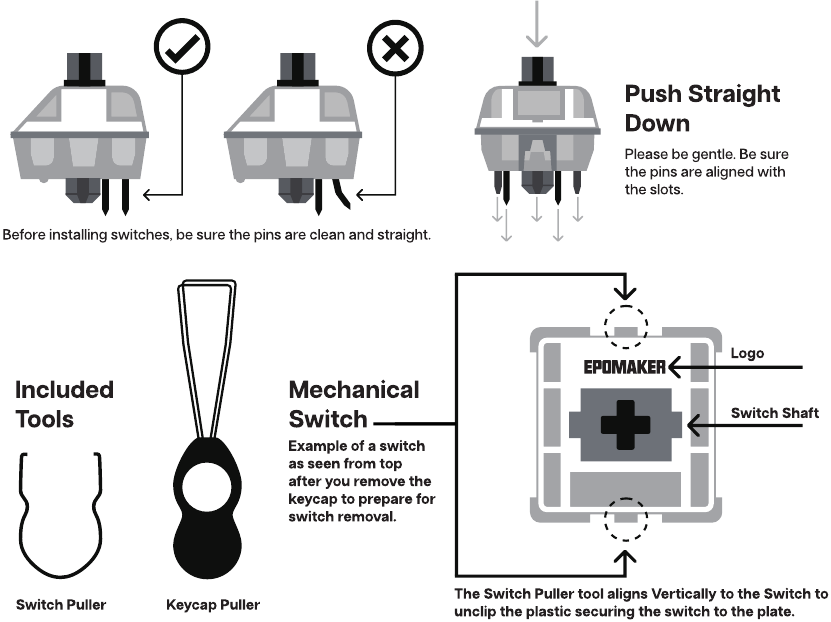 EPOMAKER - Shadow-X - REPLACING KEYCAPS AND SWITCHES REPLACING KEYCAPS AND SWITCHES