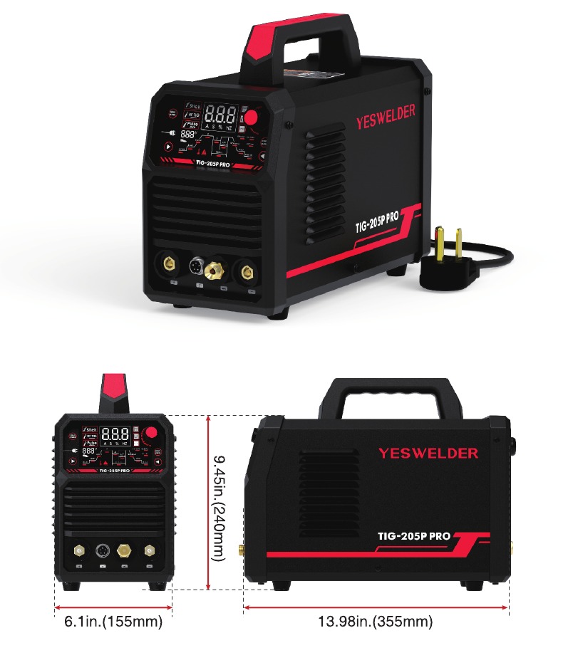 YESWELDER - TIG-205P PRO - POWER SOURCE DIMENSIONS AND WEIGHT POWER SOURCE DIMENSIONS AND WEIGHT