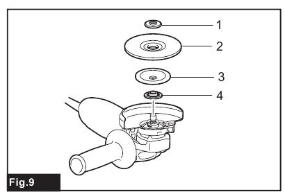 Makita - GA4030R - Installing or removing flex wheel Installing or removing flex wheel