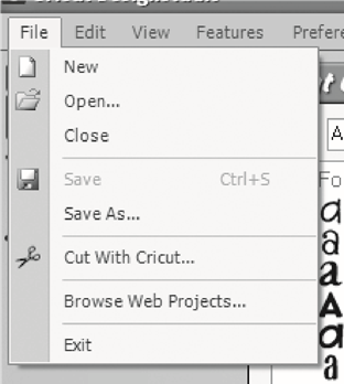 Cricut - DesignStudio - File Menu File Menu
