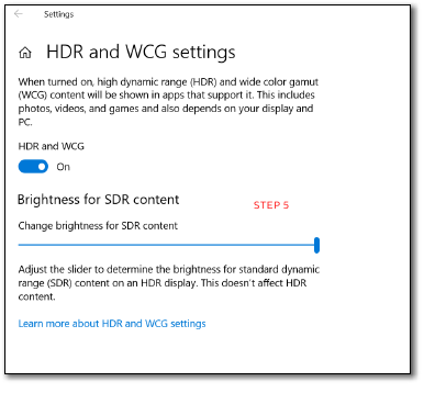 Philips - 559M1 - HDR Settings in Windows 10 system - Step 2 HDR Settings in Windows 10 system - Step 2