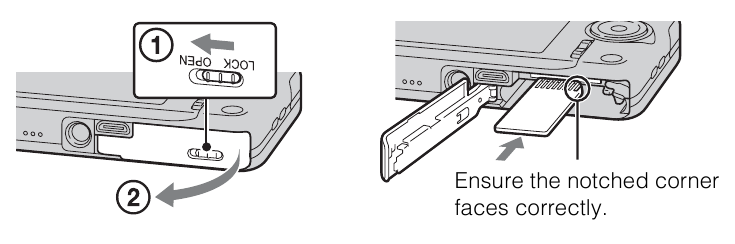 Sony - Cyber-shot DSC-WX50 - Inserting a memory card (sold separately) Inserting a memory card (sold separately)