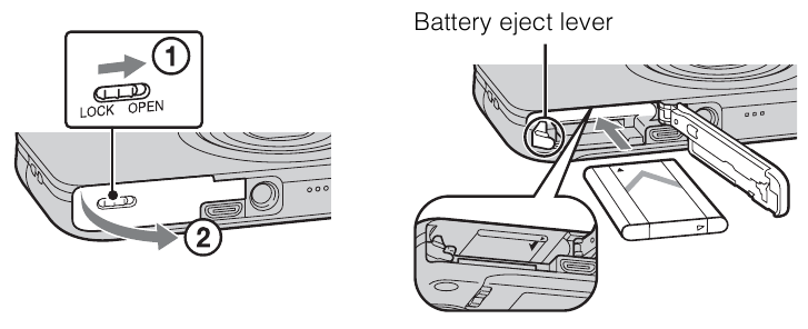 Sony - Cyber-shot DSC-WX50 - Inserting the battery pack Inserting the battery pack
