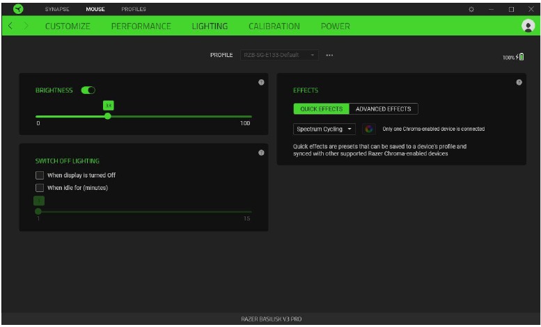 RAZER - BASILISK V3 PRO - CONFIGURING YOUR DEVICE - Lighting subtab CONFIGURING YOUR DEVICE - Lighting subtab
