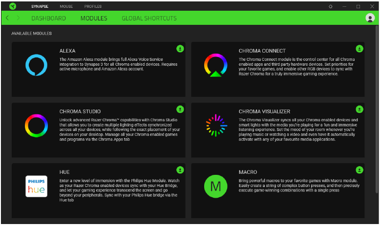 RAZER - BASILISK V3 PRO - CONFIGURING YOUR DEVICE - Modules subtab CONFIGURING YOUR DEVICE - Modules subtab