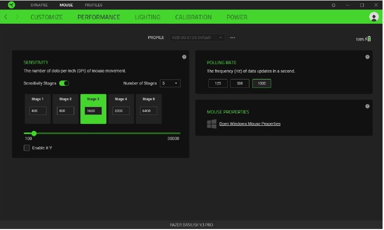 RAZER - BASILISK V3 PRO - CONFIGURING YOUR DEVICE - Performance subtab CONFIGURING YOUR DEVICE - Performance subtab