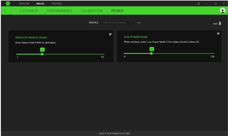 RAZER - BASILISK V3 PRO - CONFIGURING YOUR DEVICE - Power subtab CONFIGURING YOUR DEVICE - Power subtab