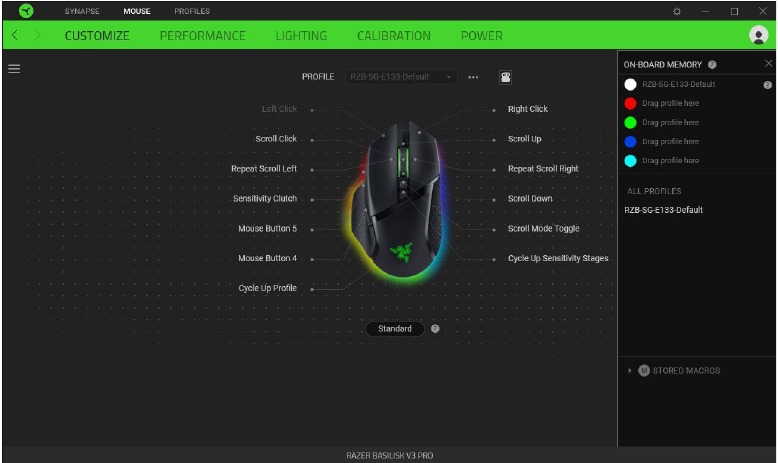 RAZER - BASILISK V3 PRO - CONFIGURING YOUR DEVICE - Storing Profiles CONFIGURING YOUR DEVICE - Storing Profiles