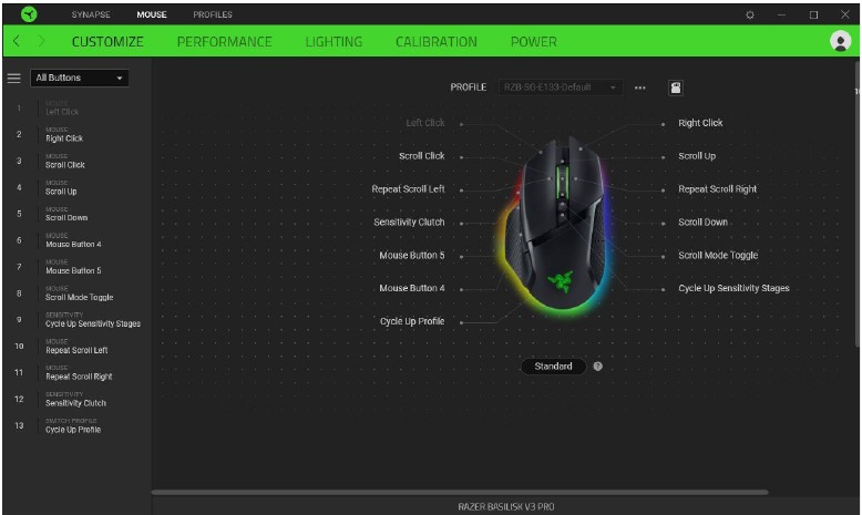 RAZER - BASILISK V3 PRO - Revealing all current button assignments Revealing all current button assignments
