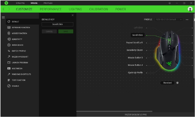 RAZER - BASILISK V3 PRO - Selecting a button assignment Selecting a button assignment