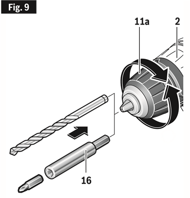 Bosch - GSR12V-140FC - Inserting and Removing Bits (Drill Chuck) Inserting and Removing Bits (Drill Chuck)