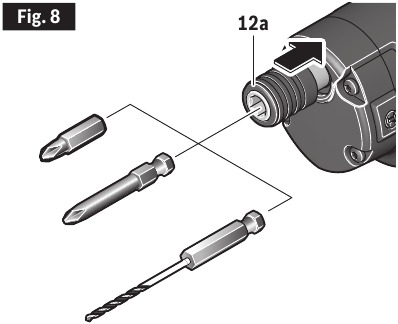 Bosch - GSR12V-140FC - Inserting and Removing Bits (Hex Chuck) Inserting and Removing Bits (Hex Chuck)