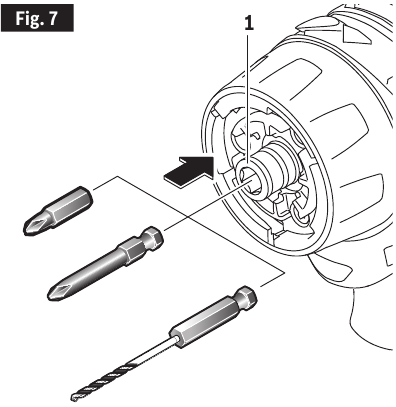 Bosch - GSR12V-140FC - Inserting and Removing Bits (Main Hex Drive) Inserting and Removing Bits (Main Hex Drive)