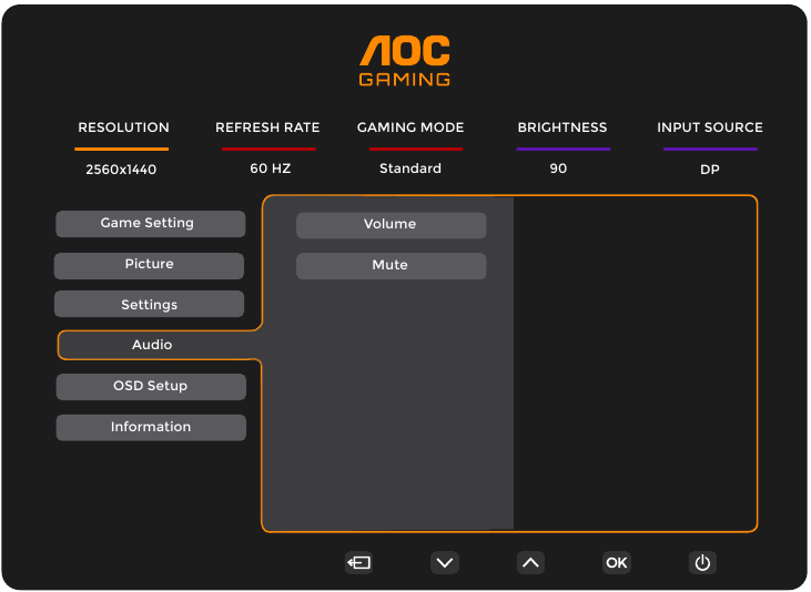 AOC - Q27G4XN - OSD Setting - Audio tab OSD Setting - Audio tab