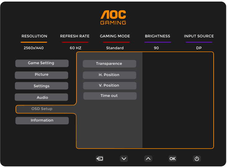 AOC - Q27G4XN - OSD Setting - OSD Setup tab OSD Setting - OSD Setup tab
