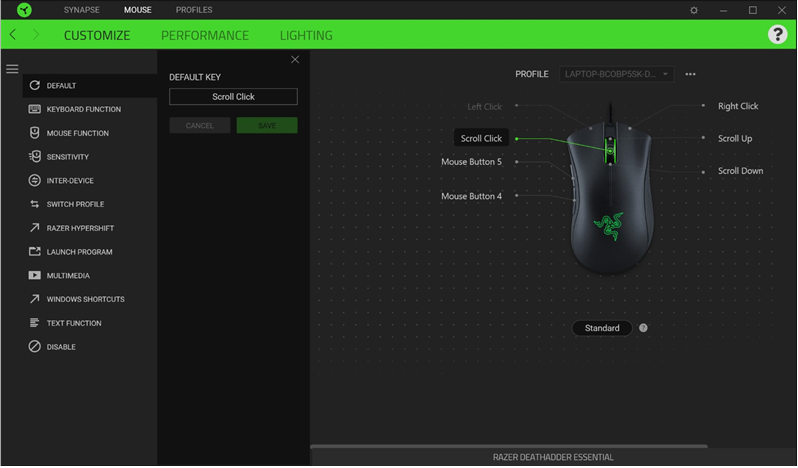 Razer - DEATHADDER ESSENTIAL - MOUSE TAB - Sidebar - Step 2 MOUSE TAB - Sidebar - Step 2