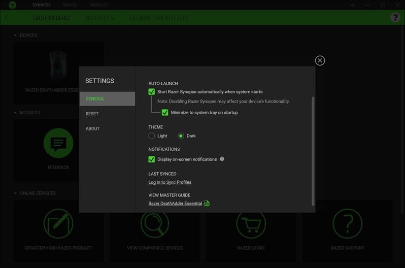 Razer - DEATHADDER ESSENTIAL - SETTINGS WINDOW SETTINGS WINDOW