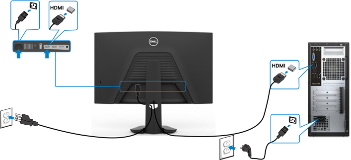 Dell - S2722DGM - Connecting the HDMI cable Connecting the HDMI cable