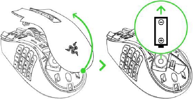 Razer - NAGA V2 HYPERSPEED - Inserting a Battery - Step 1 Inserting a Battery - Step 1