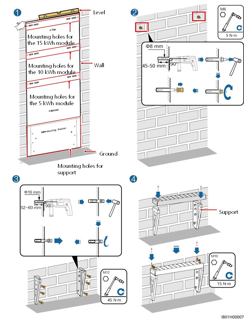 Huawei - LUNA2000-(5-30)-S0 - Installing the Support for Wall-mounted Installation Installing the Support for Wall-mounted Installation
