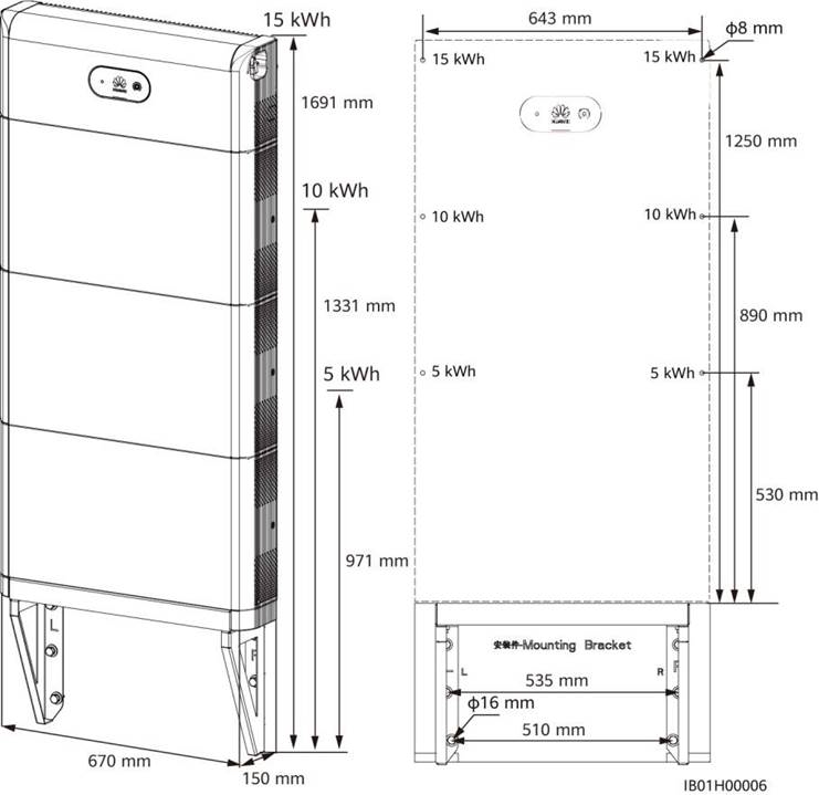 Huawei - LUNA2000-(5-30)-S0 - Mounting Hole Dimensions Mounting Hole Dimensions