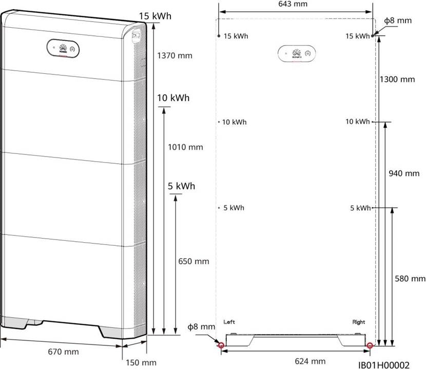Huawei - LUNA2000-(5-30)-S0 - Mounting Hole Dimensions Mounting Hole Dimensions